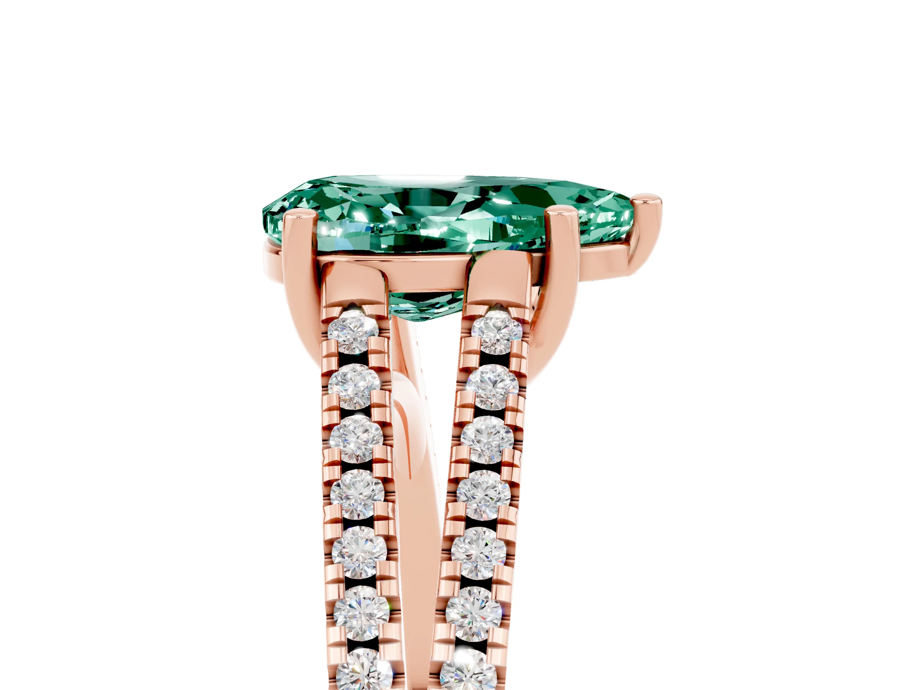 Rose gold Pear Cut Green Sapphire Solitaire Engagement Ring with Split Shank Pavé Band_5
