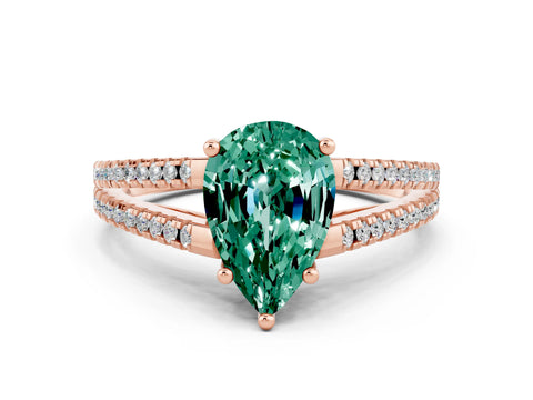 Rose gold Pear Cut Green Sapphire Solitaire Engagement Ring with Split Shank Pavé Band