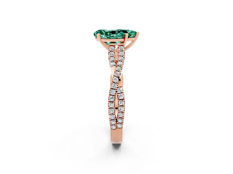 Rose gold Pear Cut Green Sapphire Solitaire Engagement Ring with Twisted Pavé Band and Four-Prong Setting_2