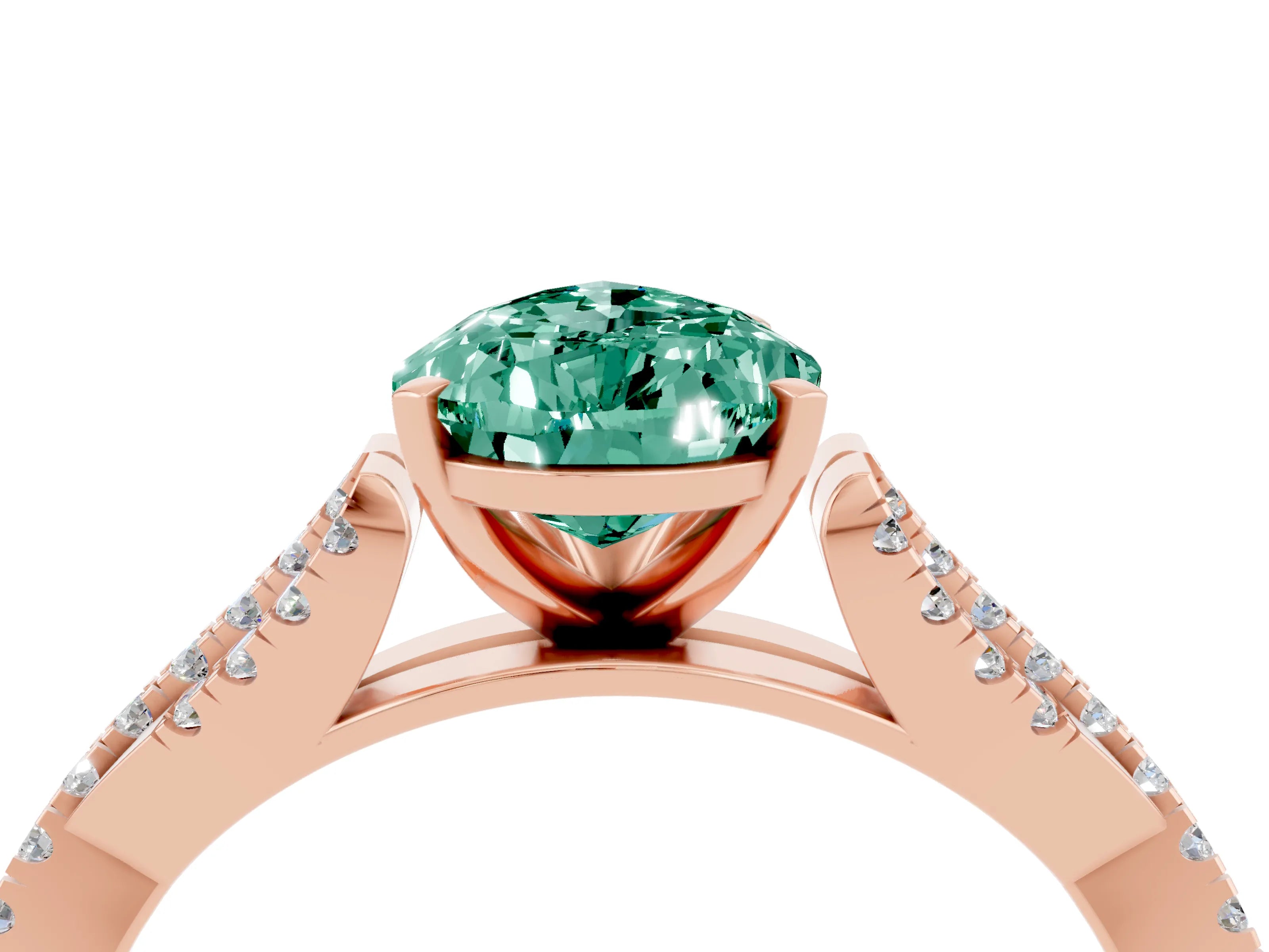 Rose gold Pear Cut Green Sapphire Solitaire Engagement Ring with Twisted Pavé Band and Four-Prong Setting_4