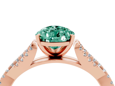 Rose gold Pear Cut Green Sapphire Solitaire Engagement Ring with Twisted Pavé Band and Four-Prong Setting_4