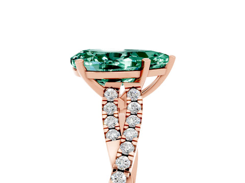 Rose gold Pear Cut Green Sapphire Solitaire Engagement Ring with Twisted Pavé Band and Four-Prong Setting_5