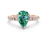 Rose gold Pear Cut Green Sapphire Solitaire Pavé Band with Four-Prong Setting