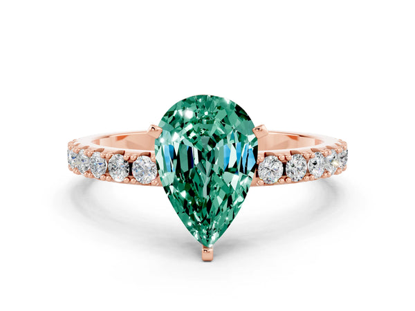 Rose gold Pear Cut Green Sapphire Solitaire Pavé Band with Four-Prong Setting
