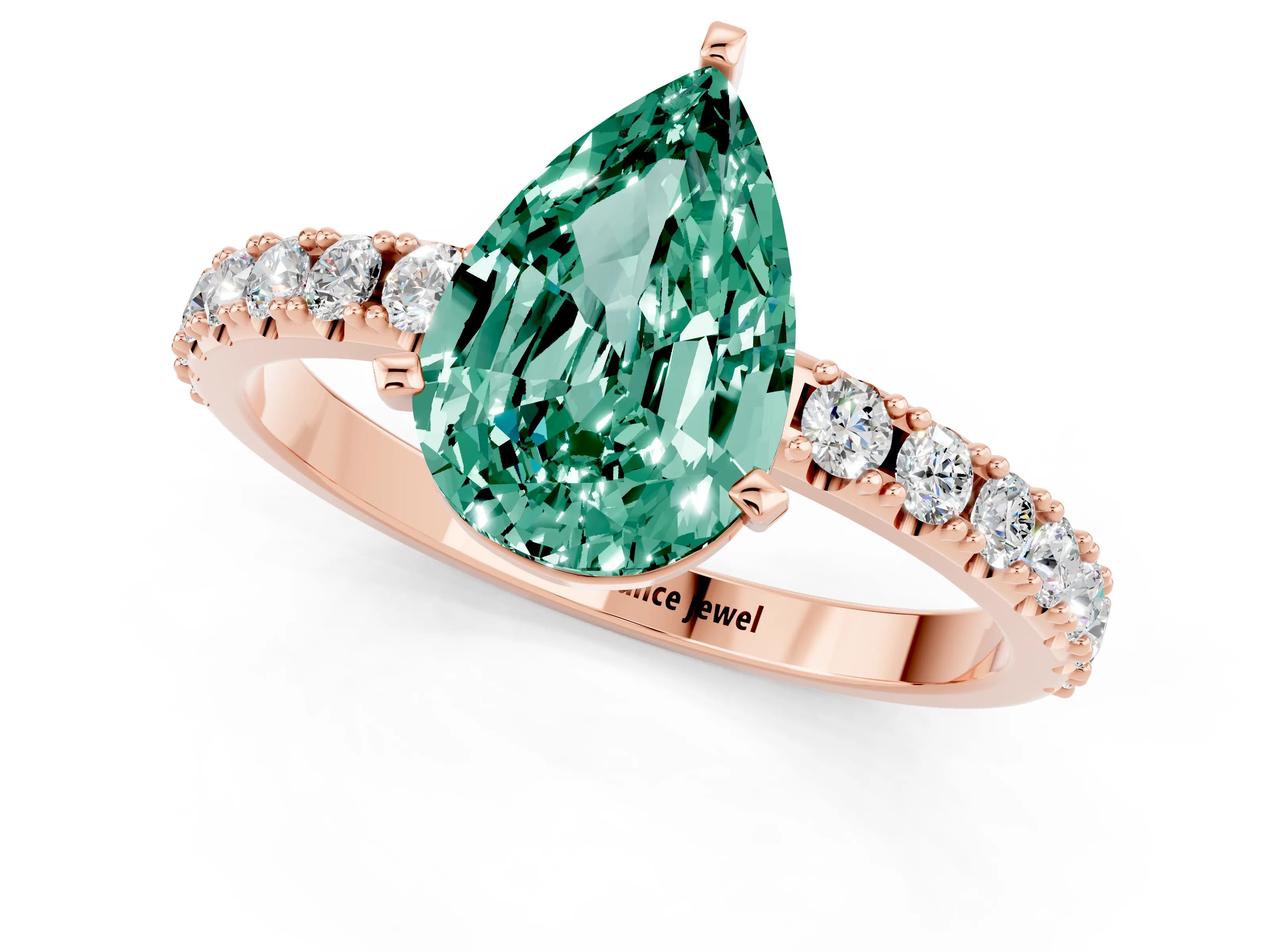 Rose gold Pear Cut Green Sapphire Solitaire Pavé Band with Four-Prong Setting_1