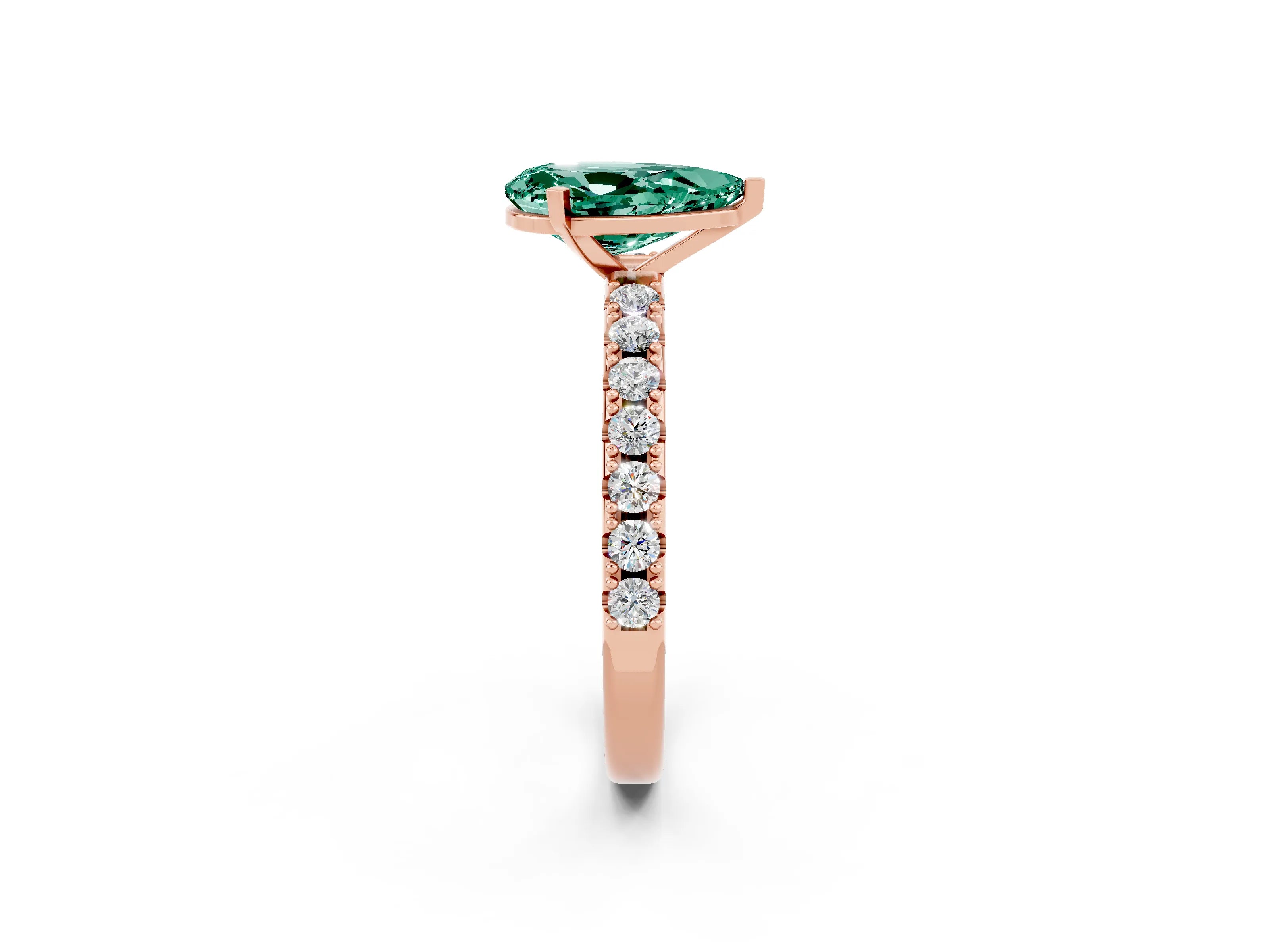 Rose gold Pear Cut Green Sapphire Solitaire Pavé Band with Four-Prong Setting_2