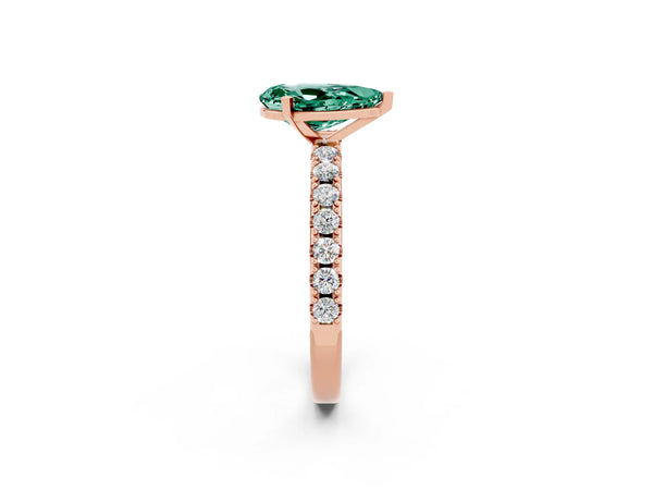 Rose gold Pear Cut Green Sapphire Solitaire Pavé Band with Four-Prong Setting