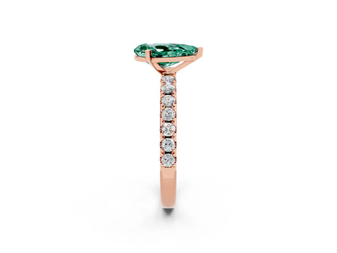 Rose gold Pear Cut Green Sapphire Solitaire Pavé Band with Four-Prong Setting_2