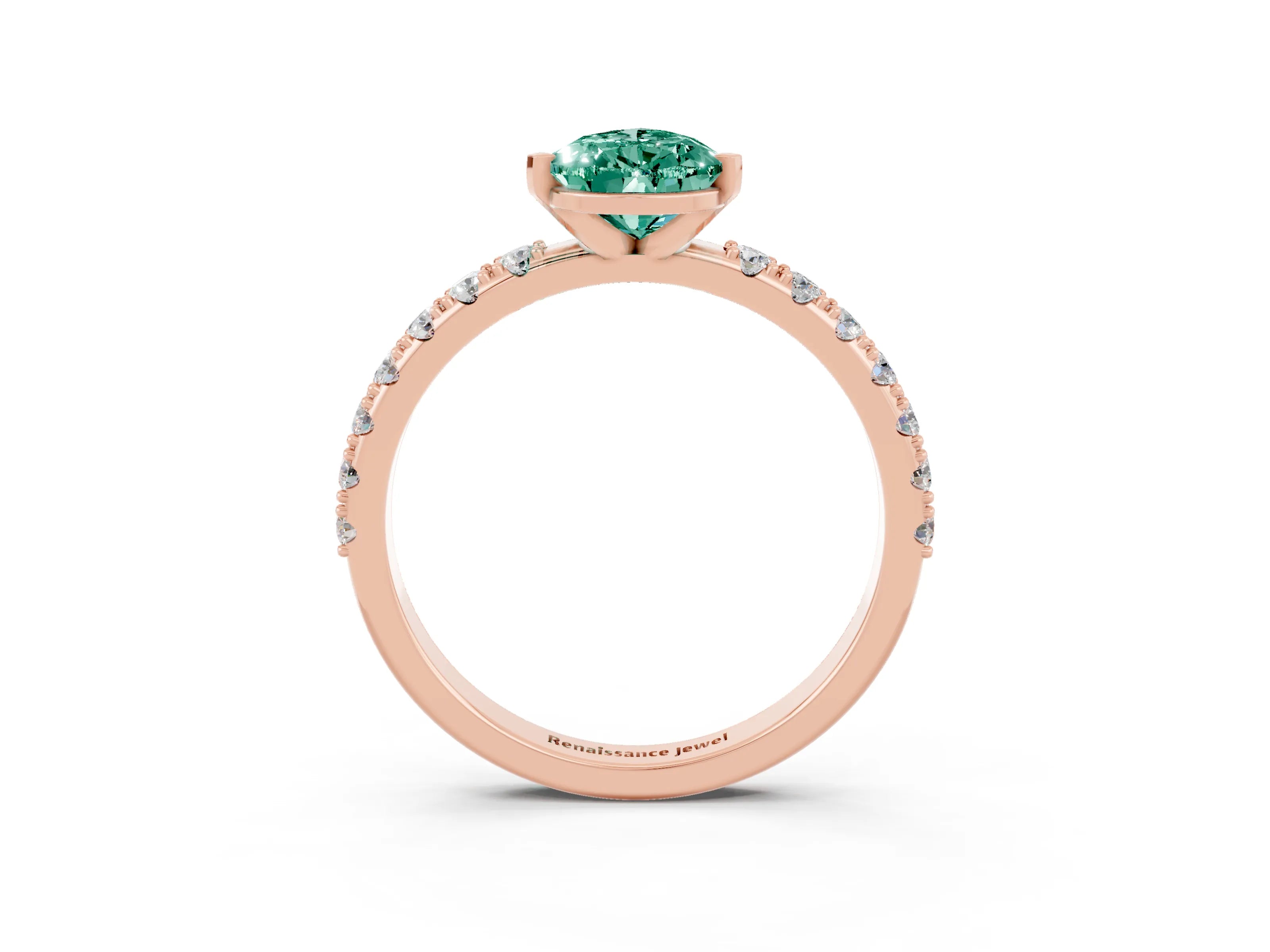 Rose gold Pear Cut Green Sapphire Solitaire Pavé Band with Four-Prong Setting_3