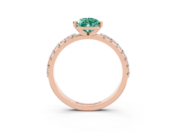 Rose gold Pear Cut Green Sapphire Solitaire Pavé Band with Four-Prong Setting
