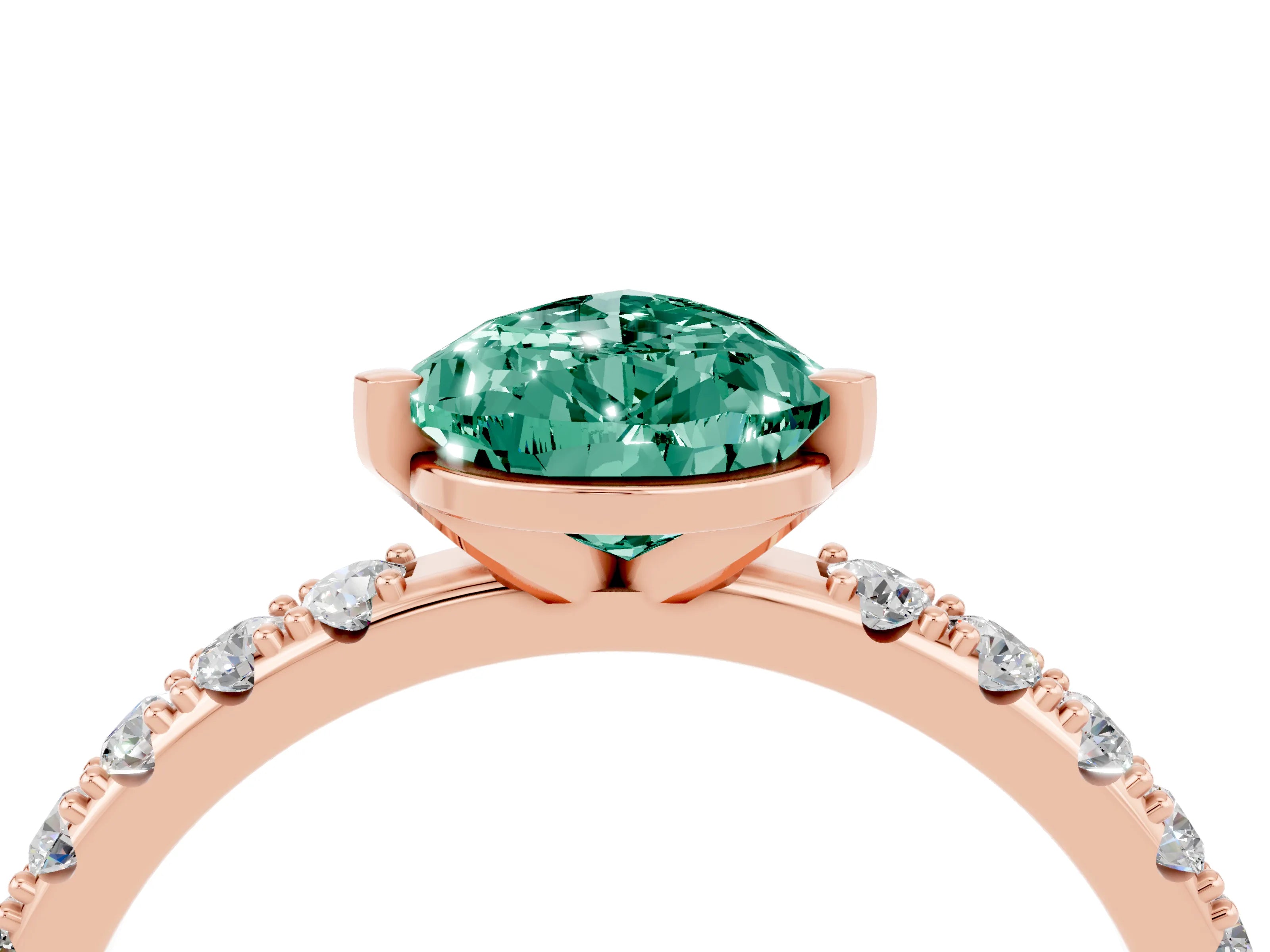 Rose gold Pear Cut Green Sapphire Solitaire Pavé Band with Four-Prong Setting_4