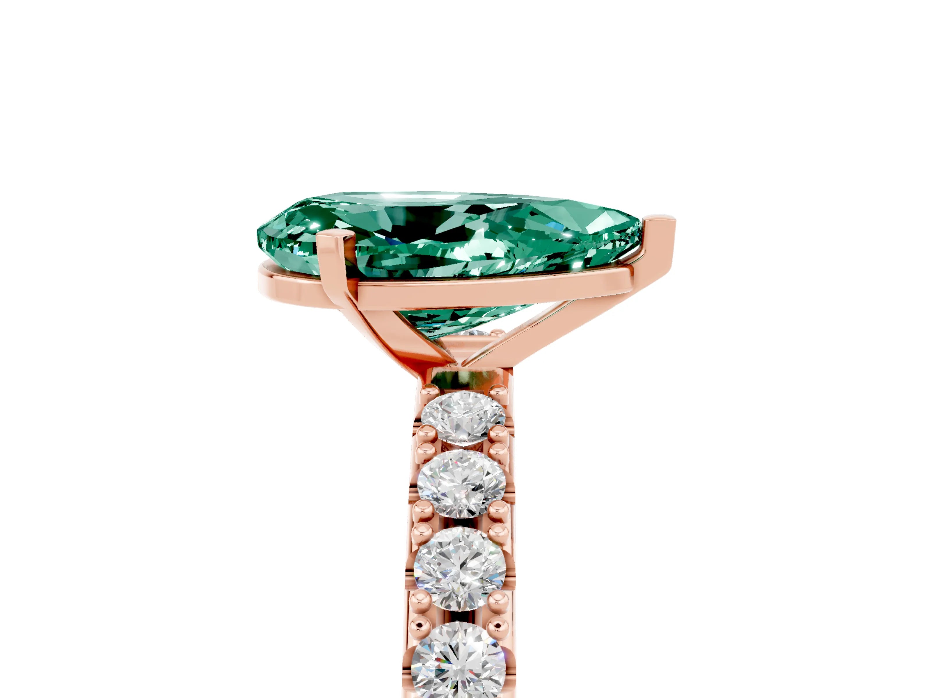 Rose gold Pear Cut Green Sapphire Solitaire Pavé Band with Four-Prong Setting_5