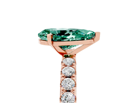 Rose gold Pear Cut Green Sapphire Solitaire Pavé Band with Four-Prong Setting_5