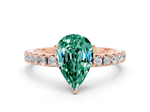 Rose gold Pear Cut Green Sapphire Solitaire Pavé Band with Four-Prong Setting