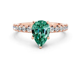 Rose gold Pear Cut Green Sapphire Solitaire Pavé Engagement Ring with Round Band and Prong Setting_55