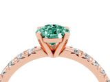 Rose gold Pear Cut Green Sapphire Solitaire Pavé Engagement Ring with Round Band and Prong Setting_59