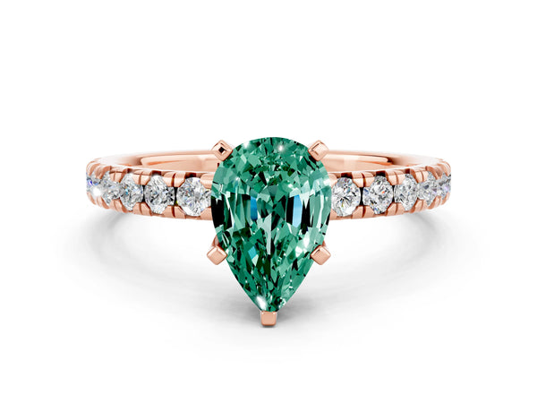 Rose gold Pear Cut Green Sapphire Solitaire Pavé Engagement Ring with Round Band and Prong Setting