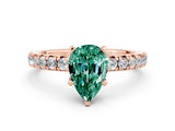 Rose gold Pear Cut Green Sapphire Solitaire Pavé Engagement Ring with Round Band and Prong Setting_98