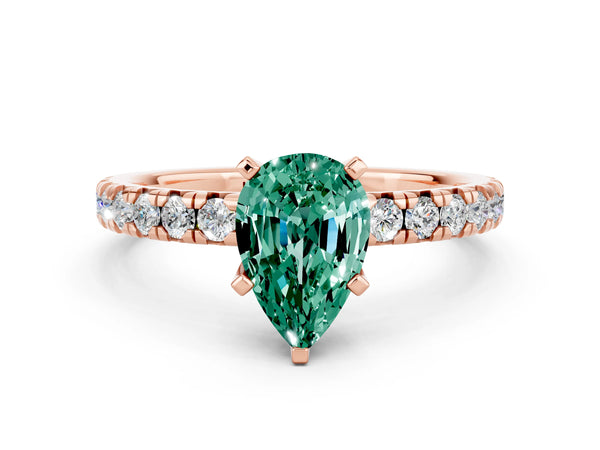 Rose gold Pear Cut Green Sapphire Solitaire Pavé Engagement Ring with Round Band and Prong Setting