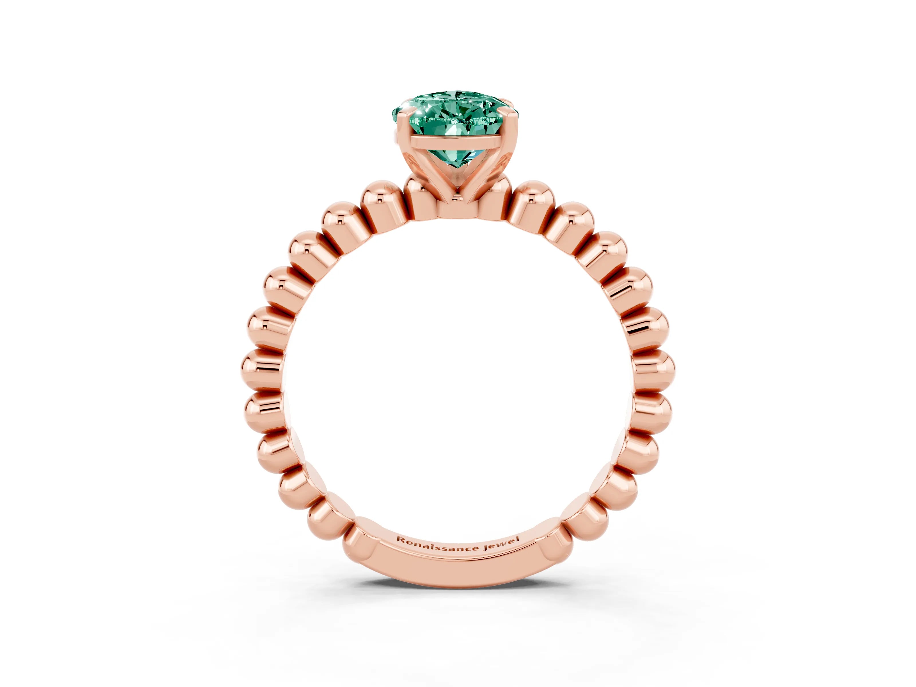 Rose gold Pear Cut Green Sapphire Solitaire Ring with Beaded Band and Prong Setting_3
