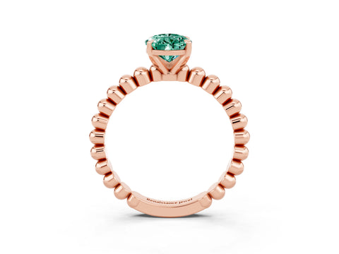 Rose gold Pear Cut Green Sapphire Solitaire Ring with Beaded Band and Prong Setting_3
