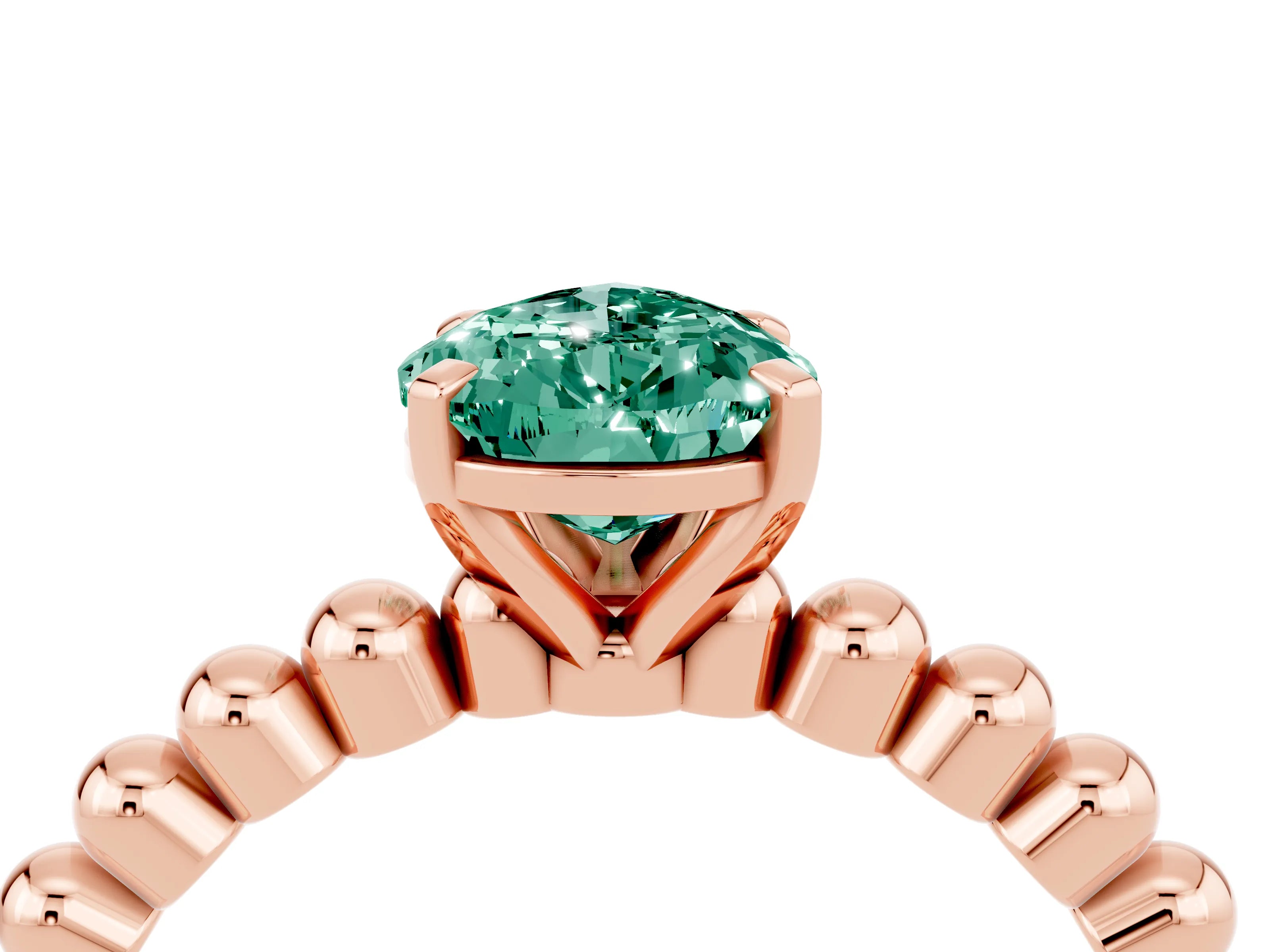 Rose gold Pear Cut Green Sapphire Solitaire Ring with Beaded Band and Prong Setting_4