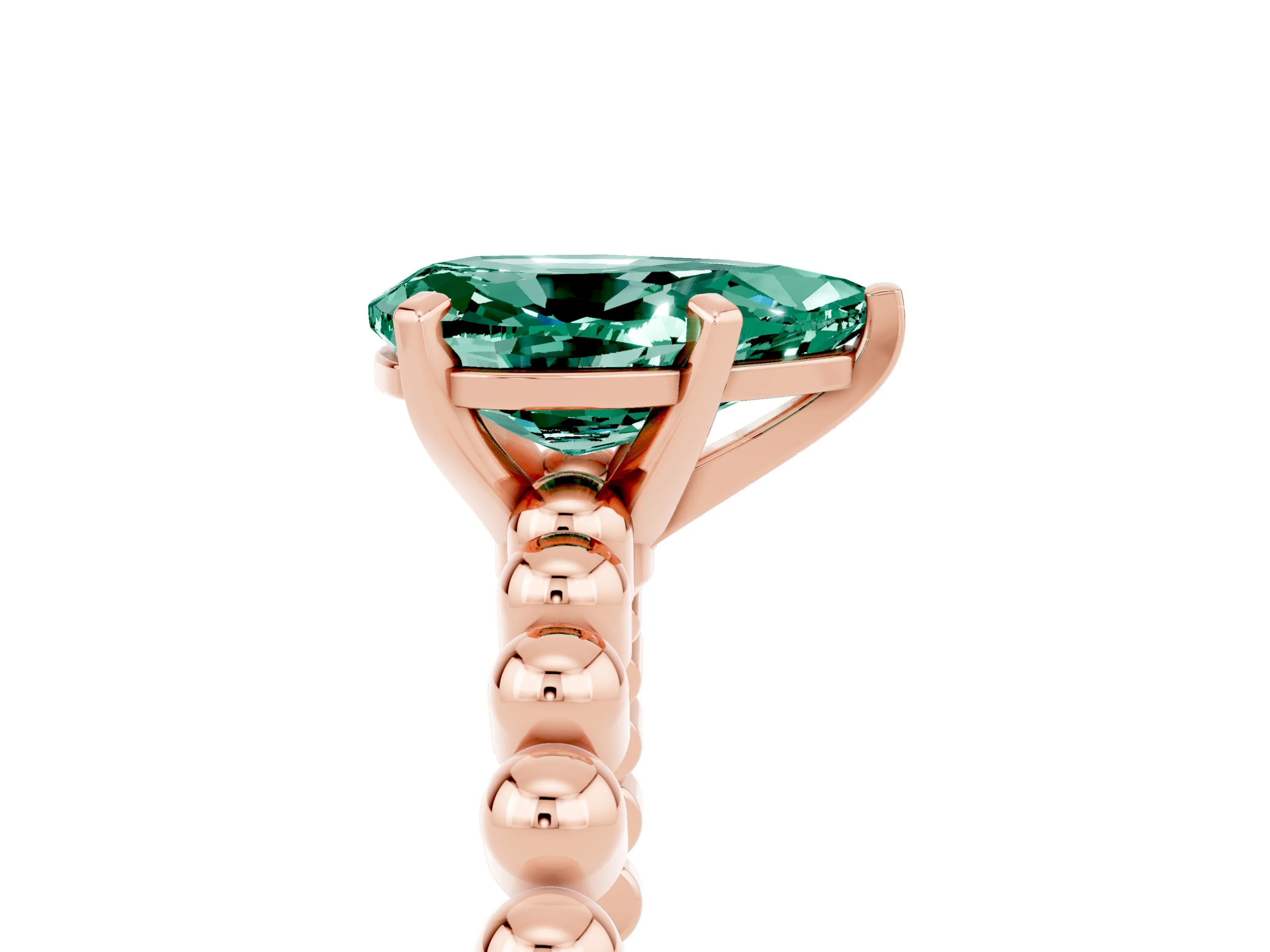 Rose gold Pear Cut Green Sapphire Solitaire Ring with Beaded Band and Prong Setting_5
