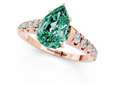 Rose gold Pear Cut Green Sapphire Solitaire Ring with Cathedral Setting and Pavé Band_1