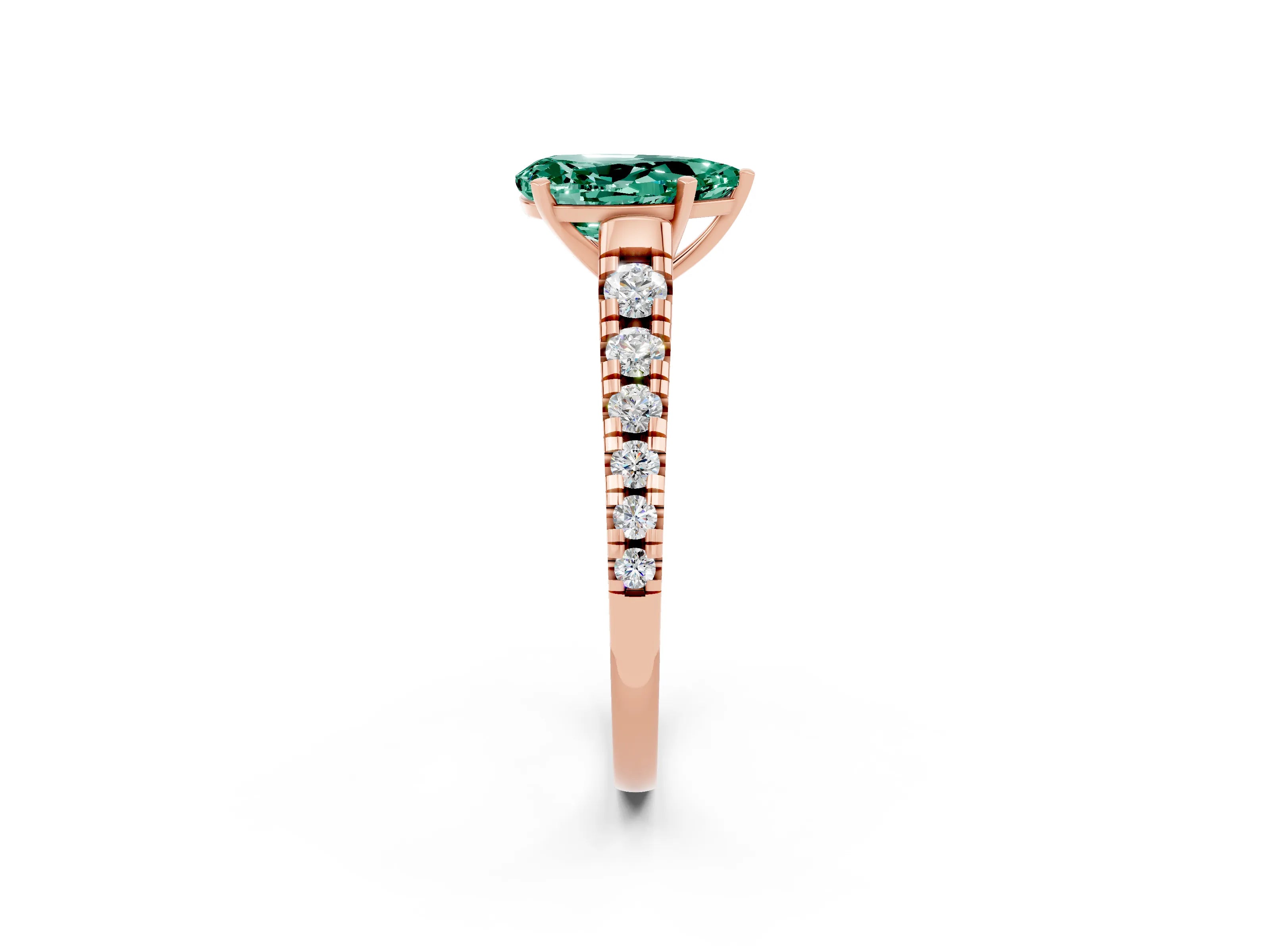 Rose gold Pear Cut Green Sapphire Solitaire Ring with Cathedral Setting and Pavé Band_2