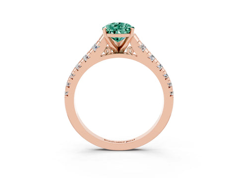 Rose gold Pear Cut Green Sapphire Solitaire Ring with Cathedral Setting and Pavé Band_3