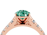 Rose gold Pear Cut Green Sapphire Solitaire Ring with Cathedral Setting and Pavé Band_4