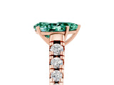 Rose gold Pear Cut Green Sapphire Solitaire Ring with Cathedral Setting and Pavé Band_5