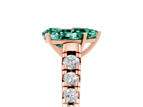 Rose gold Pear Cut Green Sapphire Solitaire Ring with Cathedral Setting and Pavé Band_5
