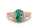 Rose gold Pear Cut Green Sapphire Solitaire Ring with Filigree Band and Four-Prong Setting_24