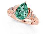 Rose gold Pear Cut Green Sapphire Solitaire Ring with Filigree Band and Four-Prong Setting_25