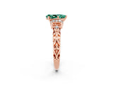 Rose gold Pear Cut Green Sapphire Solitaire Ring with Filigree Band and Four-Prong Setting_26