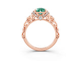 Rose gold Pear Cut Green Sapphire Solitaire Ring with Filigree Band and Four-Prong Setting_27