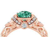 Rose gold Pear Cut Green Sapphire Solitaire Ring with Filigree Band and Four-Prong Setting_28