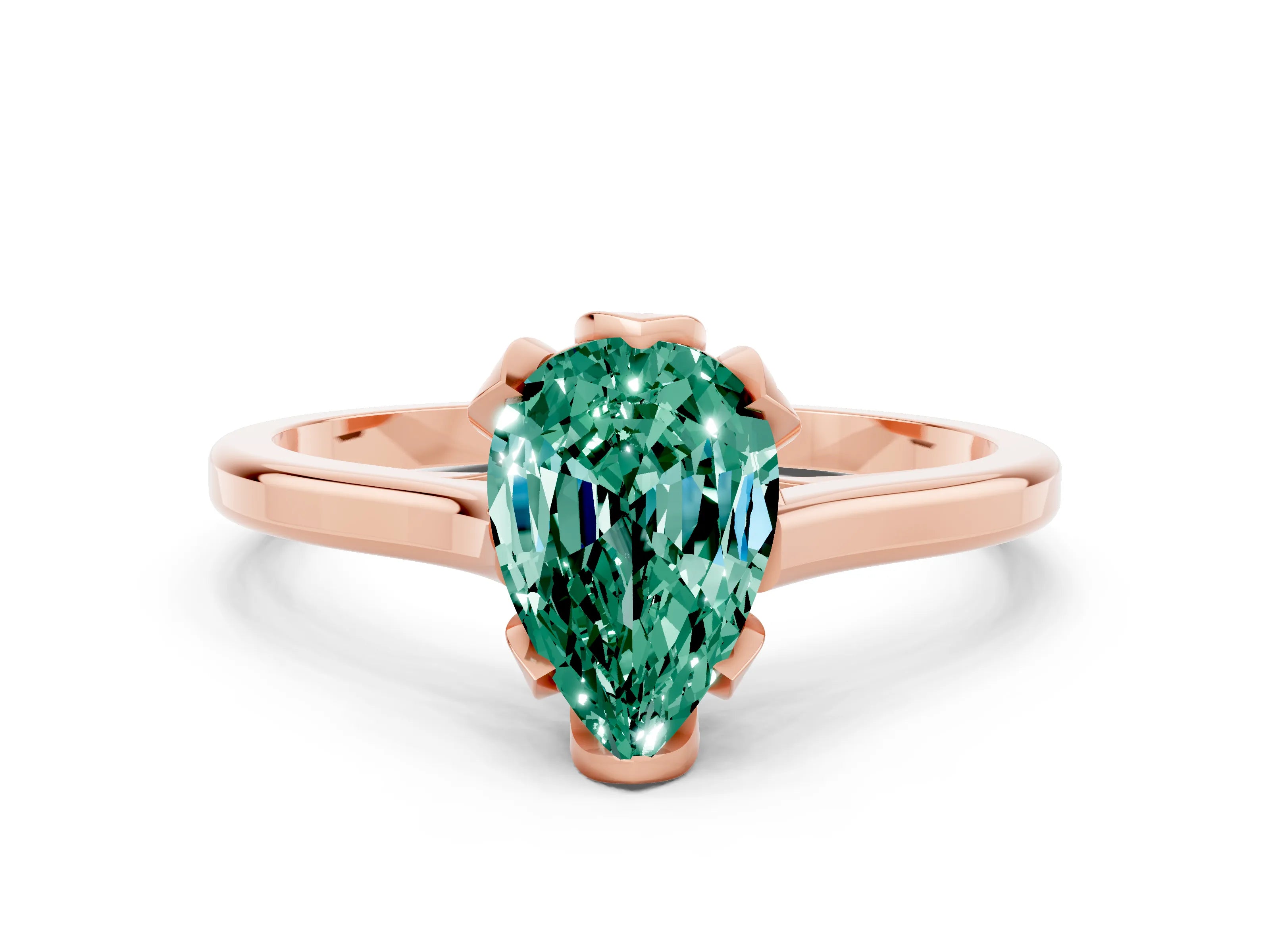 Rose gold Pear Cut Green Sapphire Solitaire Ring with Flower Prong Setting and Classic Band_12
