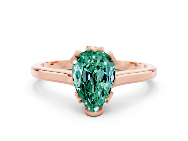 Rose gold Pear Cut Green Sapphire Solitaire Ring with Flower Prong Setting and Classic Band