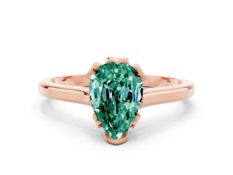 Rose gold Pear Cut Green Sapphire Solitaire Ring with Flower Prong Setting and Classic Band_12