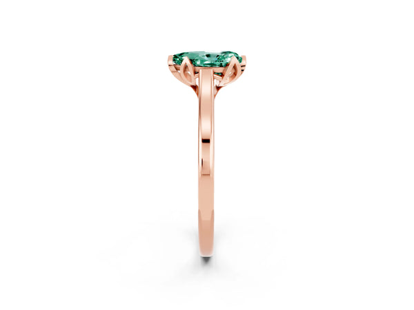 Rose gold Pear Cut Green Sapphire Solitaire Ring with Flower Prong Setting and Classic Band