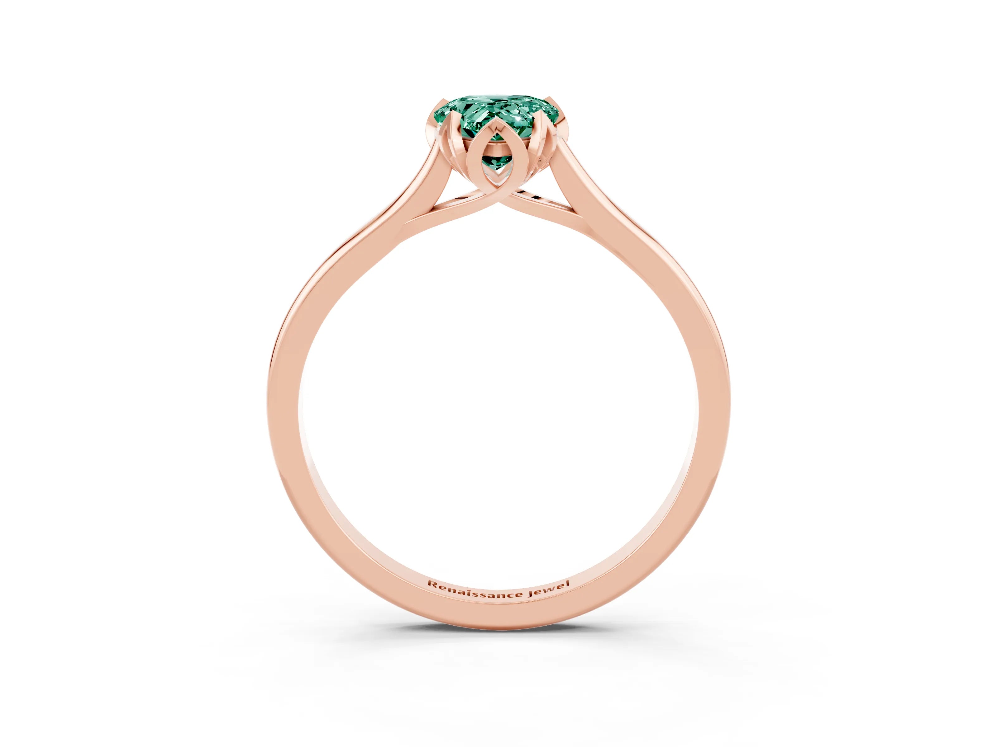 Rose gold Pear Cut Green Sapphire Solitaire Ring with Flower Prong Setting and Classic Band_15