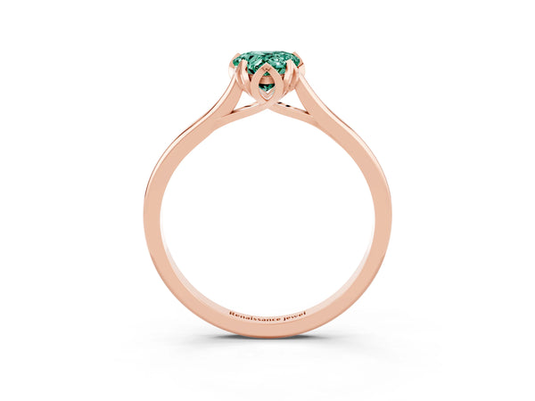 Rose gold Pear Cut Green Sapphire Solitaire Ring with Flower Prong Setting and Classic Band