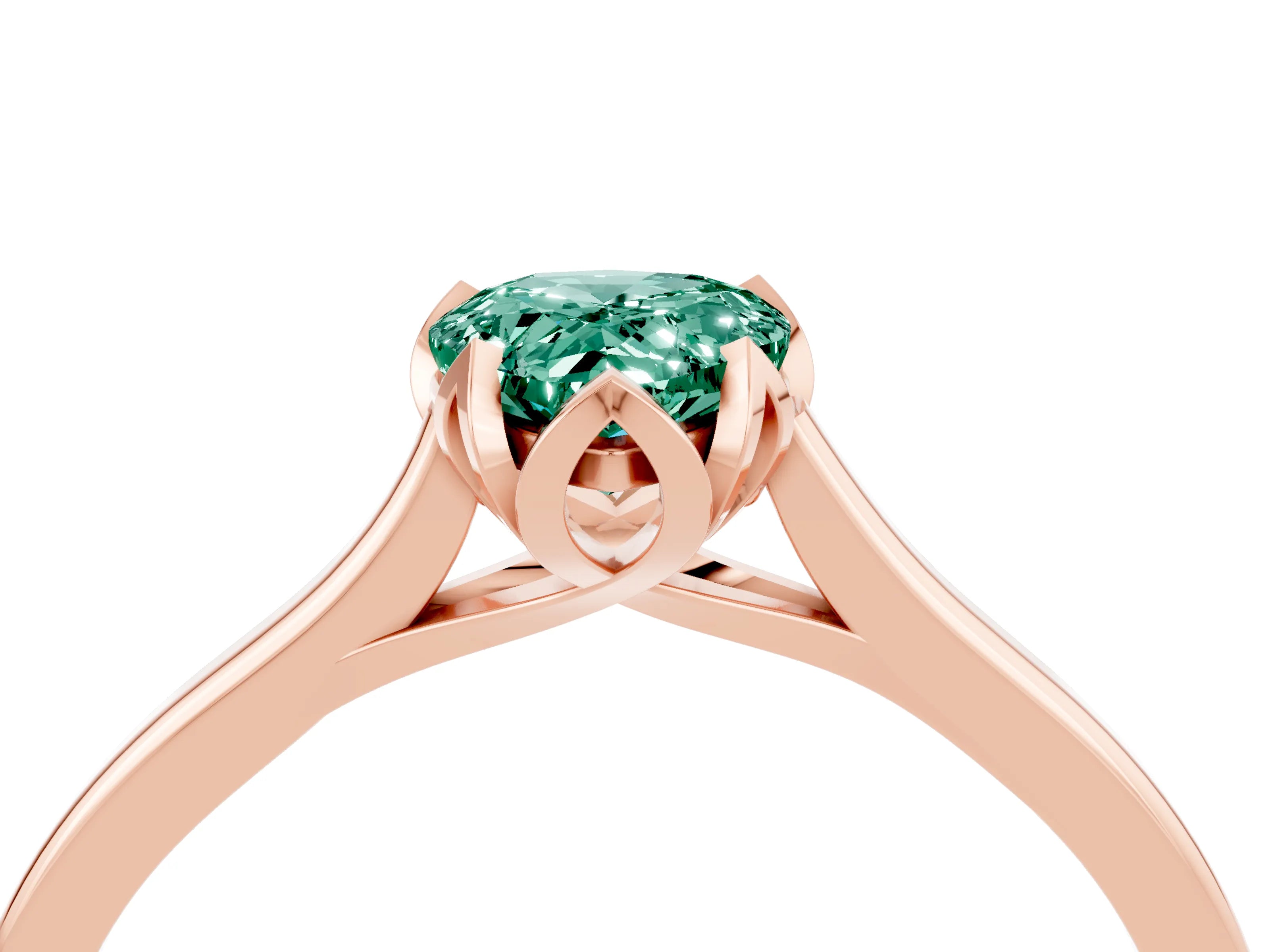 Rose gold Pear Cut Green Sapphire Solitaire Ring with Flower Prong Setting and Classic Band_16