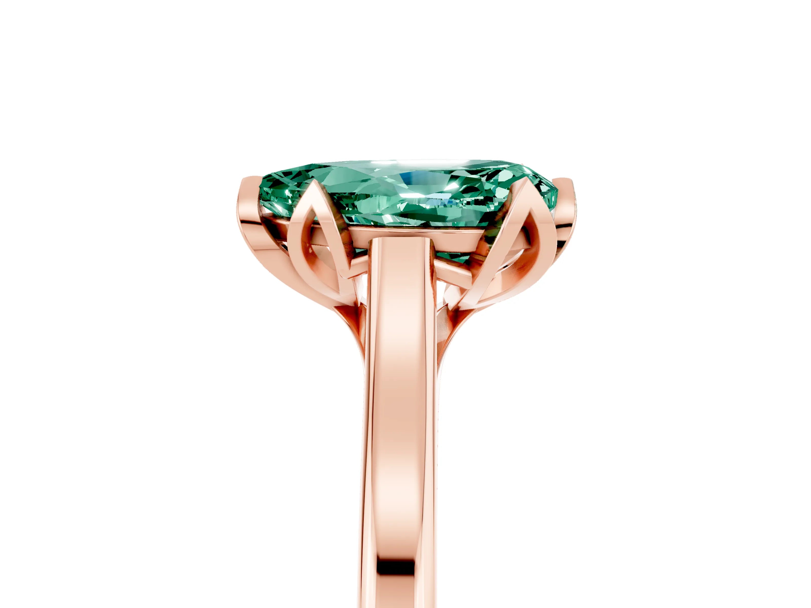 Rose gold Pear Cut Green Sapphire Solitaire Ring with Flower Prong Setting and Classic Band_17