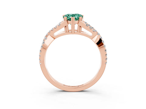 Rose gold Pear Cut Green Sapphire Solitaire Ring with Four-Prong Setting and Twisted Pavé Band_3