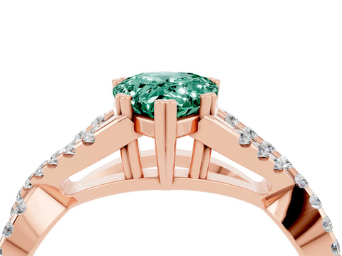 Rose gold Pear Cut Green Sapphire Solitaire Ring with Four-Prong Setting and Twisted Pavé Band_4