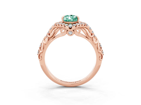 Rose gold Pear Cut Green Sapphire Solitaire Ring with Hidden Halo and Pavé Band_15