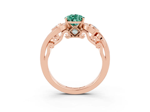 Rose gold Pear Cut Green Sapphire Solitaire Ring with Milgrain Pavé Band and Four-Prong Setting_27